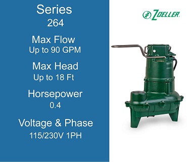 Zoeller Sewage Pumps, Model 264, 0.4 Horsepower, 115/230 Volts 1 Phase